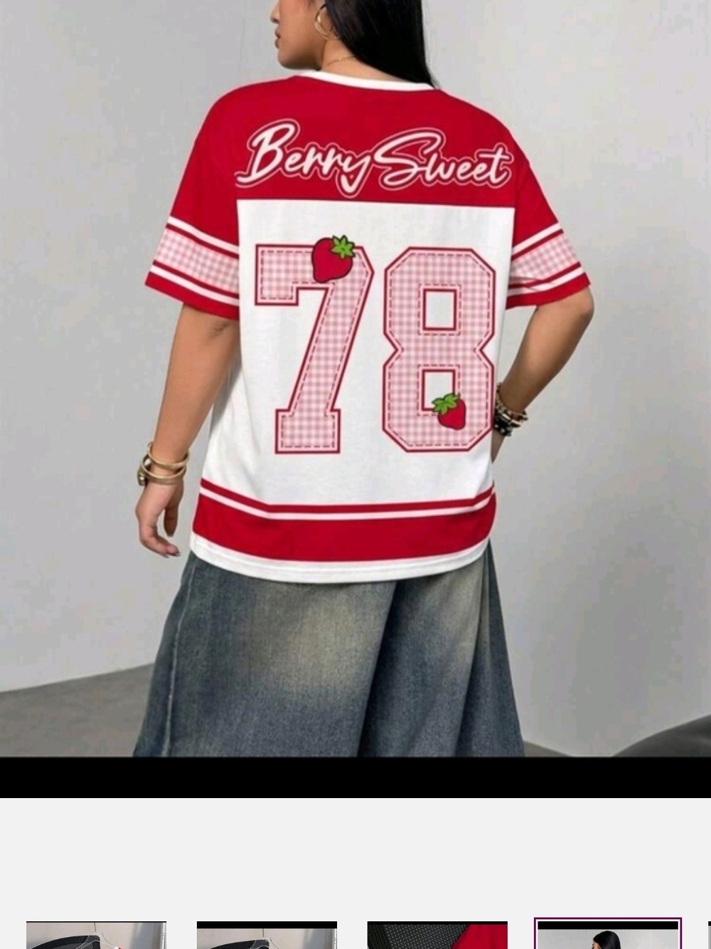 Berry Sweet Red & White Graphic Jersey Top - Picture 4 of 5
